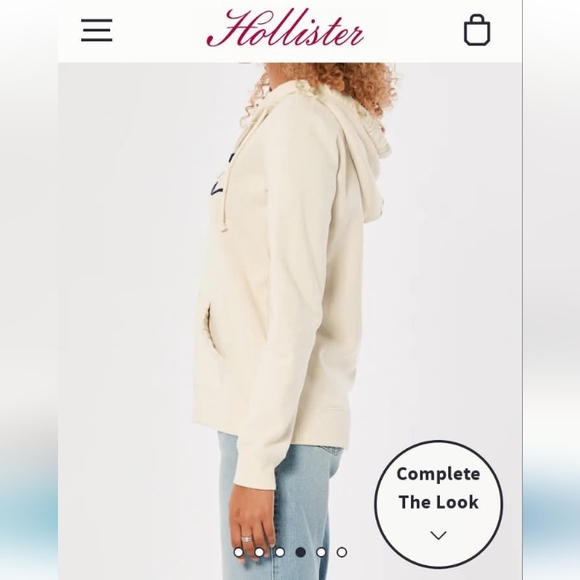 Hollister Women's Easy Embroidered Logo Graphic Full Zip Hoodie Cream NWOT - Picture 3 of 9